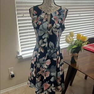 Floral Sleeveless Dress - Navy and Pink